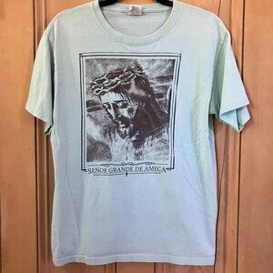 Yazbek Mens Vintage 90s Jesus Christ Cross Jalisco Mexico Shirt Medium Green GDD